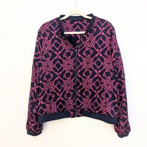 Le TIGRE The Classic Zip Front Bomber Jacket Navy Pink Size XLarge